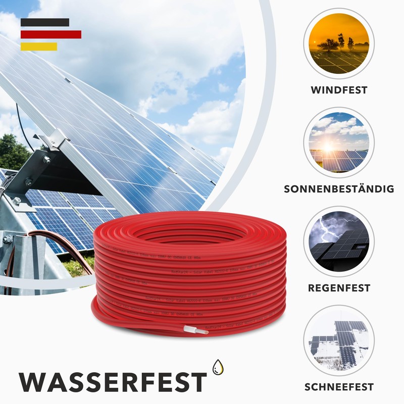 RedStar24 Premium Solar Cable 6 mm² Red, 10 m, TÜV