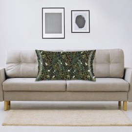 Silk Satin Pillowcase for Hair and Skin,Green Plant Long Pillow Cover King Size Pillowcases Envelope Closure,Black Green Botanical Leaf Pillow Covers Vintage Floral Cushion Covers for Women,20"x40"