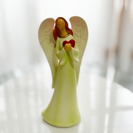 hvfun Hand-Painted Resin Angel Figurine with Heart