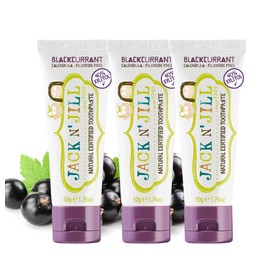 Jack N' Jill Jack N' Jill Natural Certified Toothpaste - Baby & Toddler Toothpaste, Fluoride-Free, 40% Xylitol, Sugar-Free, Safe for 6 Months and Up, Makes Tooth Brushing Fun, Organic Blackcurrant Flavour, 3 x 50g
