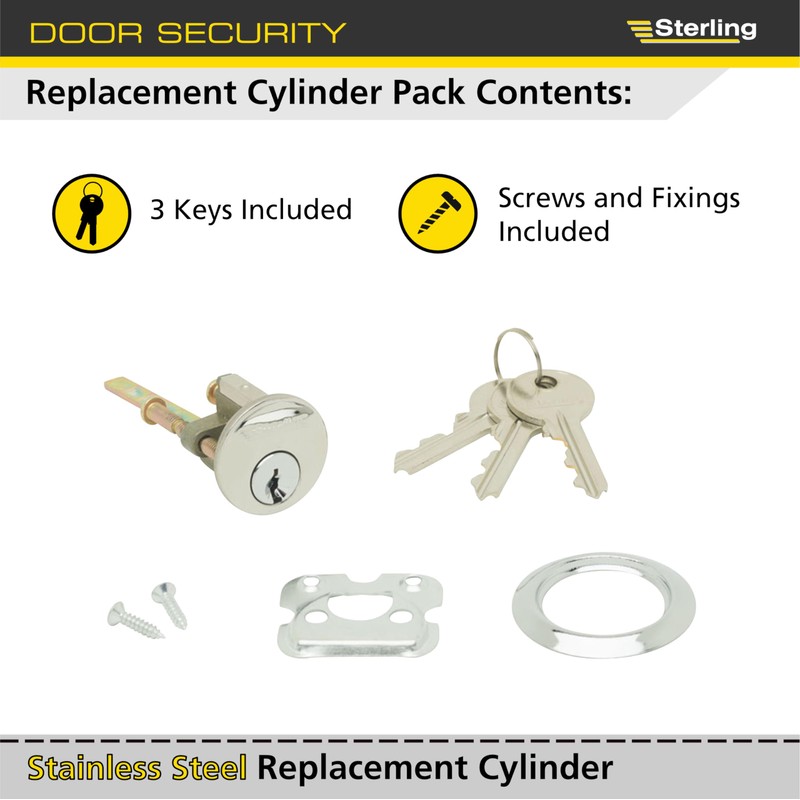 Sterling RCS100 Replacement 5 Pin Rim Cylinder Stainless Steel