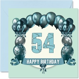 Stuff4 Fun 54th Birthday Cards for Men - Birthday Balloons - Happy Birthday Card for Dad Cousin Aunt Nanny Friend Grandpa Uncle Mom Grandma, 5.7 x 5.7 Inch Greeting Cards, 54th Birthday Card