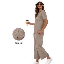 OFEEFAN Lounge Set for Women 2 Piece Summer Outfits Fashion Travel Short Sleeve Track Suit Wide Leg Loungewear Cropped Pants Matching Clothing Set Resort Wear Women's Beach Vacation Clothes Khaki L