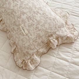 AOJIM Cute Muslin Kids Pillowcase with Forest Themed Pattern, Super Soft Cotton Crib Nursery Pillowcase 1PC for Boys Girls, Ruffled Edges Toddler Bedding for Room Decor, Machine Washable, 14x20 Inches