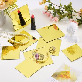 PH PandaHall 20pcs 2 Sizes Glass Mirror Squares Mirrors 3 Inch 4 Inch Stick on Tiles Small Decorative Tiny Mirror for Walls DIY Crafts Home Decor, Light Khaki