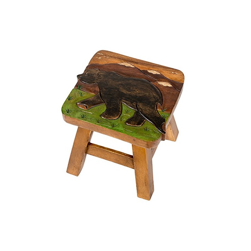 Bear in Mountains Design Hand Carved Acacia Hardwood Decorative Short