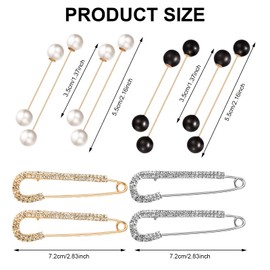 12 PCS Elegant Pearl & Diamond Cinch Clips for Dresses - 8 Pearl Pins & 4 Safety Pins for Clothes Hat, Sweater, Hijab, Saree
