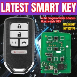 Autel MaxiIM IKEYHD5TPR programmable 5-Button Honda-Style IKEY, Lock Unlock Remote Start Trunk Panic, Keyless Entry Remote Flip Car Key Fob for Honda.