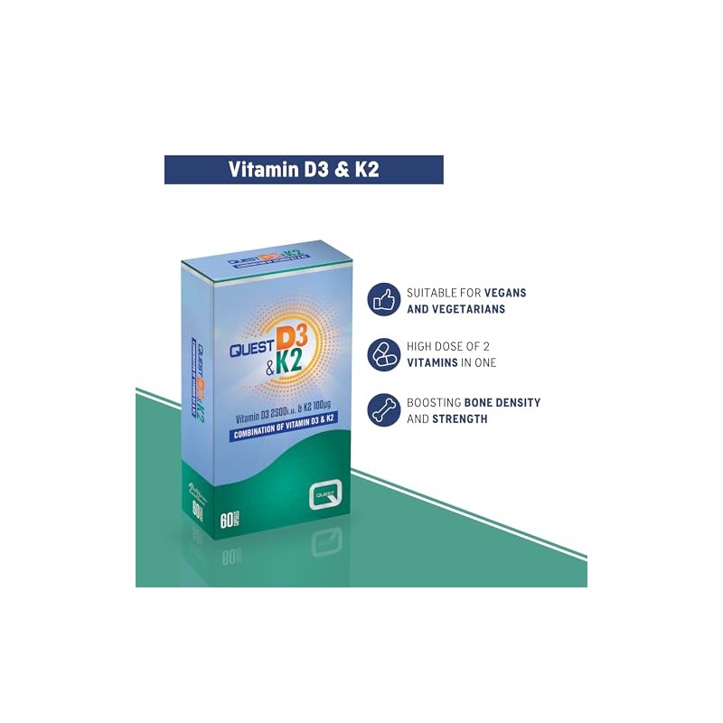 Quest - 60x Vitamin D3 & K2 Vegetarian Capsules. High