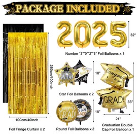 Graduation Decorations Class of 2024, 116 PCS Black and Gold Graduation Decorations with 2024 Balloons, Congrats Grad Banner, Photo Booth Props, Door Banners,Foil Fringe Curtain, Graduation Balloons