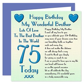Brother 75th Happy Birthday Card - Lots Of Love To The Best Brother In The World - 75 Today