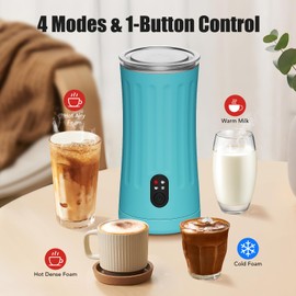 Ovetedot Milk Frother, Upgraded 4-in-1 Milk Frother and Steamer, Hot and Cold Foam Maker and Milk Warmer with Temperature Control & Auto Shut-Off, Frother for Coffee, Latte, Cappuccino, Matcha(Blue)