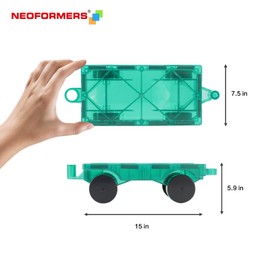 NEOFORMERS Magnetic Tiles Car Set Truck Kit Toy with Stronger Magnets, Educational Magnet Cars with Re-Enforced Hitch and Long Bed for Girls Boys Toddler Ages 3+ (Green & Yellow)
