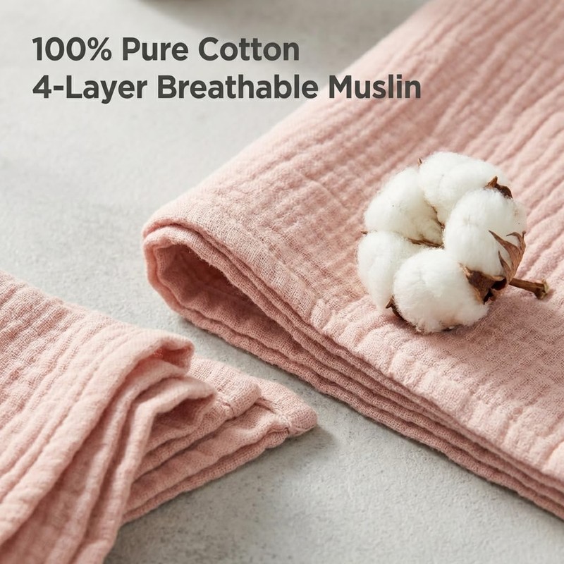 CleaZeny 4-Pack 100% Cotton Muslin Face Cloths, 4-Layer Baby Washcloths