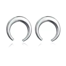 Crescent Womens Simple Minimalist Silver Tone Crescent Moon Stud Earrings