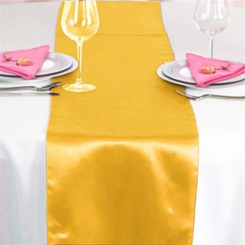 Time to Sparkle 10 Pack Satin Table Runners 12"x108"inch Chair Sashes Swags Wedding Party Table Decoration - Gold
