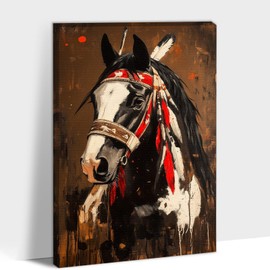 TIMUBA Vintage Horses Wall Art With Frame - Indian Horse Pictures Wall Decor Framed For Bedroom, Native American Horse Artwork, Horse Canvas Print, Pine Frame 12''x18''