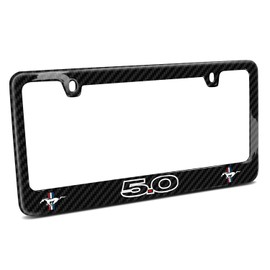 iPick Image for - Ford Mustang GT 5.0 Outline Dual Logo Black Real Carbon Fiber License Plate Frame