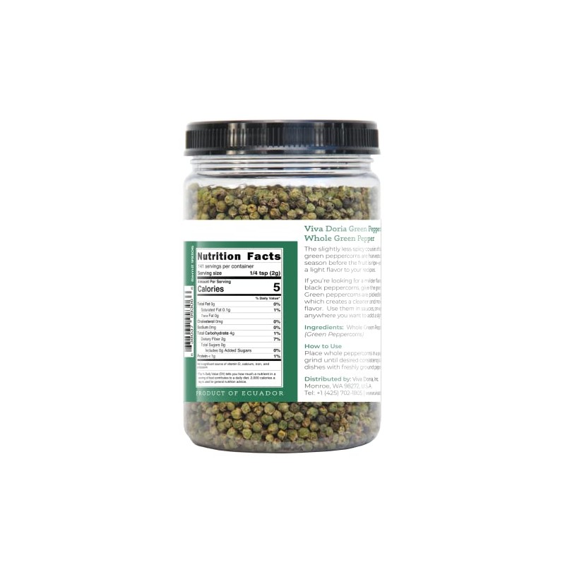 Viva Doria Green Peppercorns, Whole Green Pepper, Steam Sterilized,12 Oz