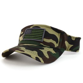 Trendy Apparel Shop USA American Flag Embroidered Polyester Summer Visor Hat, Woodland, One Size