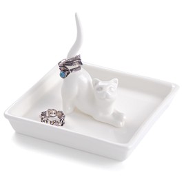 PUDDING CABIN Regalos para mamá de gato para mujeres, soporte de anillo de gato para joyería, bandeja de joyería plato anillos pulseras aretes bandeja