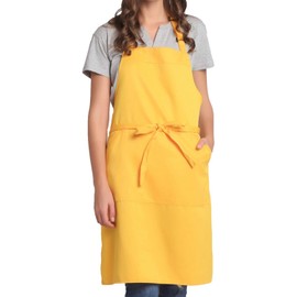 BIGHAS Adjustable Bib Apron with Pocket Extra Long Ties for Women Men, 13 Colors, Chef, Kitchen, Home, Restaurant, Cafe, Cooking, Baking, Gardening (Yellow)