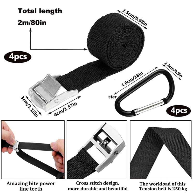 4 Packs Tie Down Strap,Cam Buckle Lashing Straps Heavy Duty,Adjustable