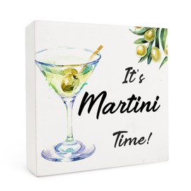 FHUGX Martini Time Wooden Sign 6x6,Whimsical Cocktail Martini Themed Wood Sign,Martini Decor,Bar Kitchen Decor,Martini Gifts,Martini Party Decorations