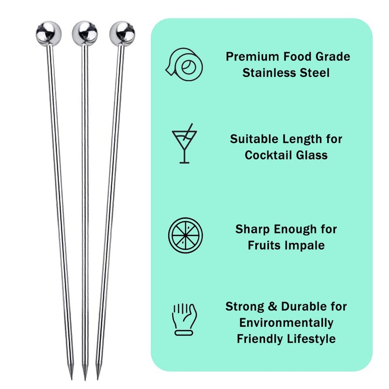 Amersis 4.5" Metal Cocktail Picks 21Pack+Holder Kit,Premium 304 Stainless Steel