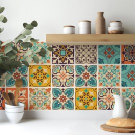 meihea Vintage Moroccan Bohemian Tile Stickers 30 PC Pack - Self-Adhesive PVC Waterproof Wall Decals Kitchen Bathroom Backsplash Decor - 4x4 Inch