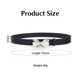 FDEETY Women's Vintage PU Leather Belt Butterfly Decorative Belt Fashion Gold Buckle Adjustable for Jeans Dresses and Casual Outfits, black