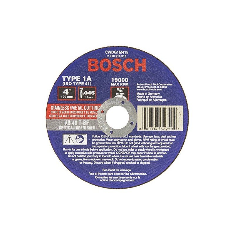 Bosch CWDG1M415 Type 1 Metal Cutting Wheel for Die Grinder,
