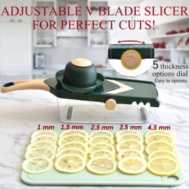 NACOLUS Adjustable Mandoline Slicer for Kitchen - Ultra Sharp V-Blade with Container, Julienning Slicer for Potatoes, Apples, Onions, Tomatoes
