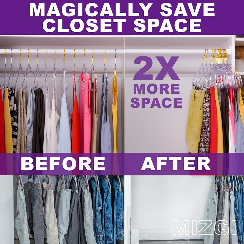 Premium Clear Invisible Acrylic Hangers, 20 Pack Ultra Slim &