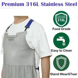 SUPERETON Chainmail Apron for Butcher,Heavy Duty Butcher Apron,Food Grade Cut Resistant Protective Work Aprons,Anti-cutting Meat Cut Proof,316L Stainless Steel Metal Mesh with Adjustable Strap(M)