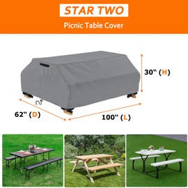 STARTWO Waterproof Picnic Table Cover Outdoor Patio Table Bench Covers for 8 ft Picnic Table Bench Set Windproof 96 Inch,Grey