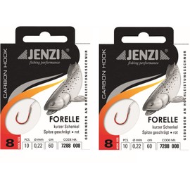 Economy set: 2 packs of Jenzi tied trout hooks (20 pieces) r mono, 60 cm hook size 4, 6, 8, 10 and 12 depending on selection + free Petri Heill! sticker (hook size 8)