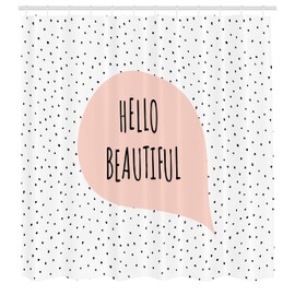 Ambesonne Juego de cortina de ducha con ganchos, mensaje romántico y motivacional en un color pastel con puntos de globo de discurso para decoración de baño y habitación de invitados, 69 pulgadas de ancho x 75 pulgadas de largo, color negro rubor