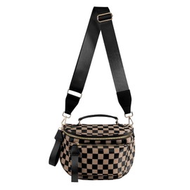 MEISEY Checkered Crossbody Bag Bum Bag For Women,Spacious Checkered Purse Fanny Packs,Upgraded Version With Carry Handle (Handle Checkered - khaki)