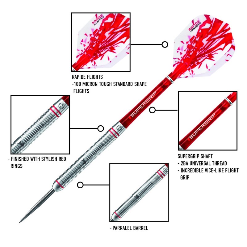 Harrows Rapide 90% Tungsten Steel Tip Darts Set (25g), High