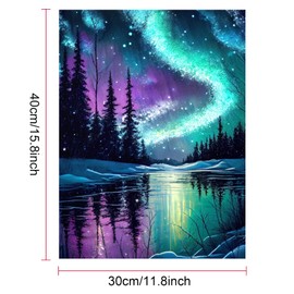FLAJZ Diamond Painting, Aurora 5D Diamond Painting Pictures, DIY Diamond Painting Adults and Children, Mosaic Making Craft Set for Home, Wall Decoration, Christmas Gifts, 30 x 40 cm (Landscape)