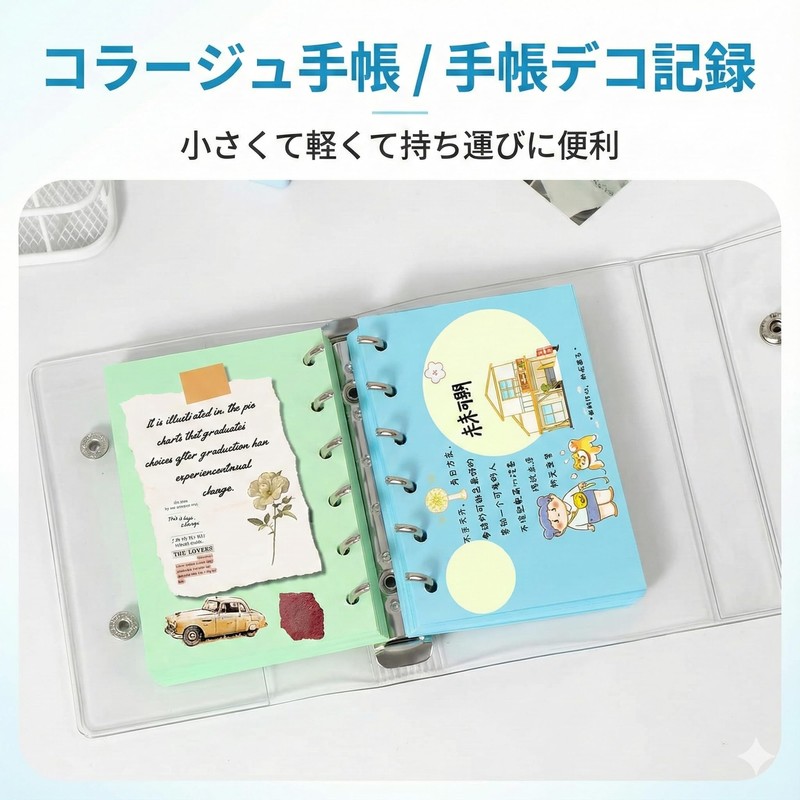 Sentyo Binder Notebook, A7, Mini Seal Pad, 10 Sheets, Transparent,