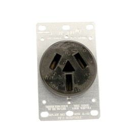 Leviton 5206 50 Amp, 125/250 Volt, NEMA 10-50R, 3P, 3W, Flush Mounting Receptacle, Straight Blade, Industrial Grade, Non-Grounding, Side Wired, Steel Strap, Black