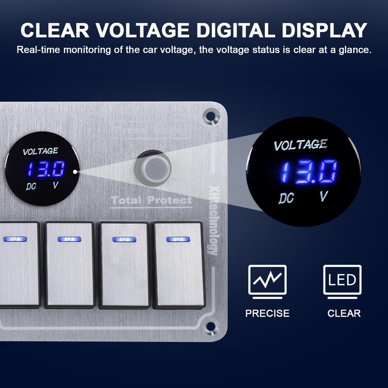 Xhtechnology Marine Boat Rocker Switch Panel,Waterproof 4 Gang Multi-Function Toggle