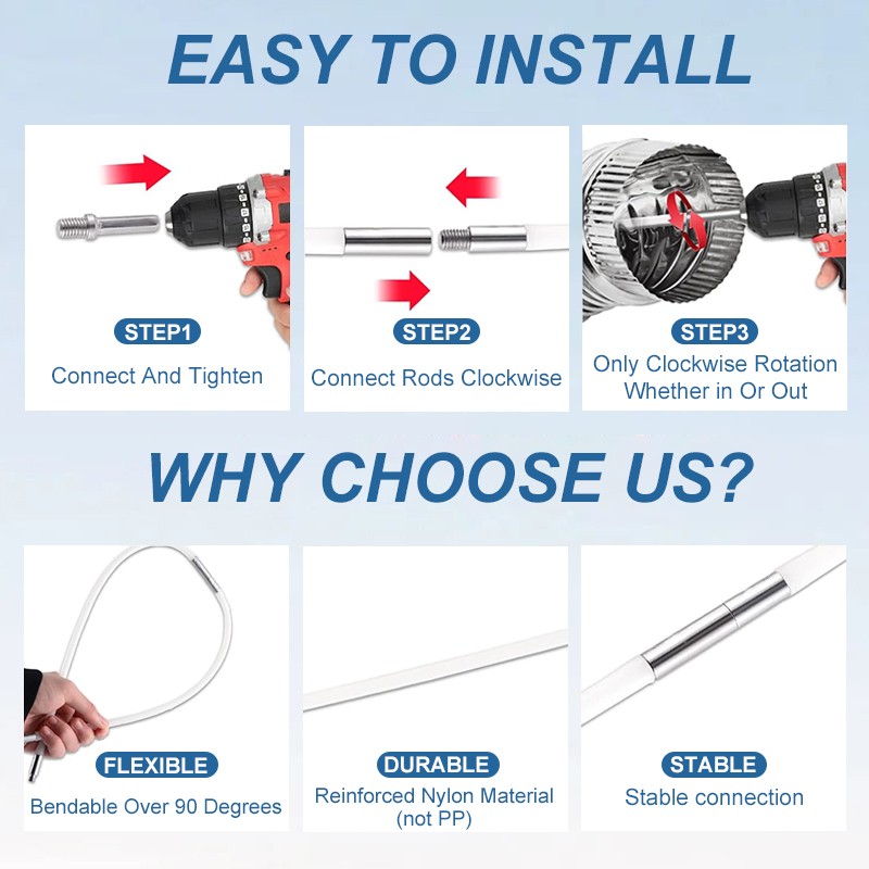 8-Foot Dryer Vent Cleaning Brush Kit with 6 Quick-Snap Extension