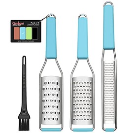 Lemon Zester Cheese Grater  Citrus Zester Pack of 3 - 304 Stainless Steele - A Sharp Tool for Parmesan Cheese, Ginger, Garlic, Nutmeg, Chocolate, Vegetables，Fruits，Dishwasher Safe With Cleaning Brush