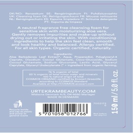 Urtekram Fragrance Free Face Cleansing Foam with moisturizing aloe vera for Sensitive Skin - Find Balance - Vegan and Natural, 150 ml