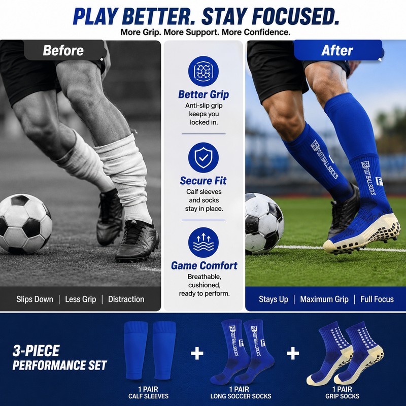 Men’s Grip Soccer Socks for Training – Non-Slip Polyester Calf