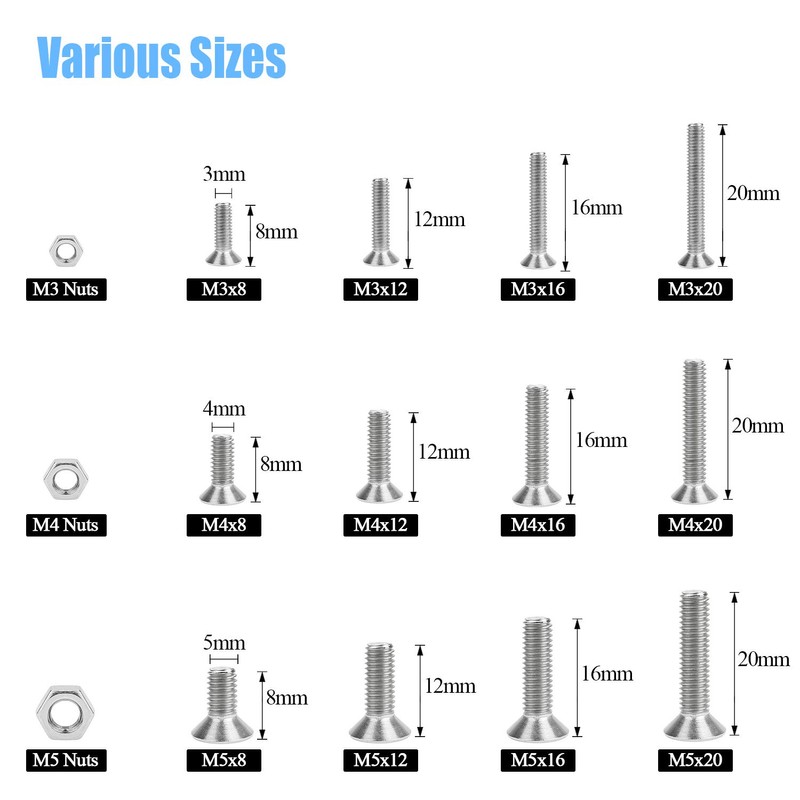 DYWISHKEY 500PCS Metric M3 M4 M5, 304 Stainless Steel Flat