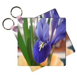 Sam Sandor Beautiful Purple Iris Flowers Key Chains - 2.25 Inch Square - Keychains (Set of 2)